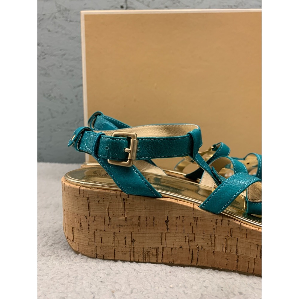 Michael‎ Kors Nash Sandal Women's 10M Turquoise Crinkled Patent Leather - Picture 3 of 14